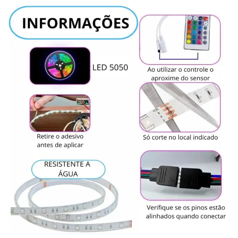 Fita LED RGB Decorativa com Controle Remoto – Multicolorida