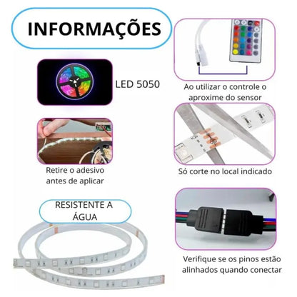 Fita LED RGB Decorativa com Controle Remoto – Multicolorida