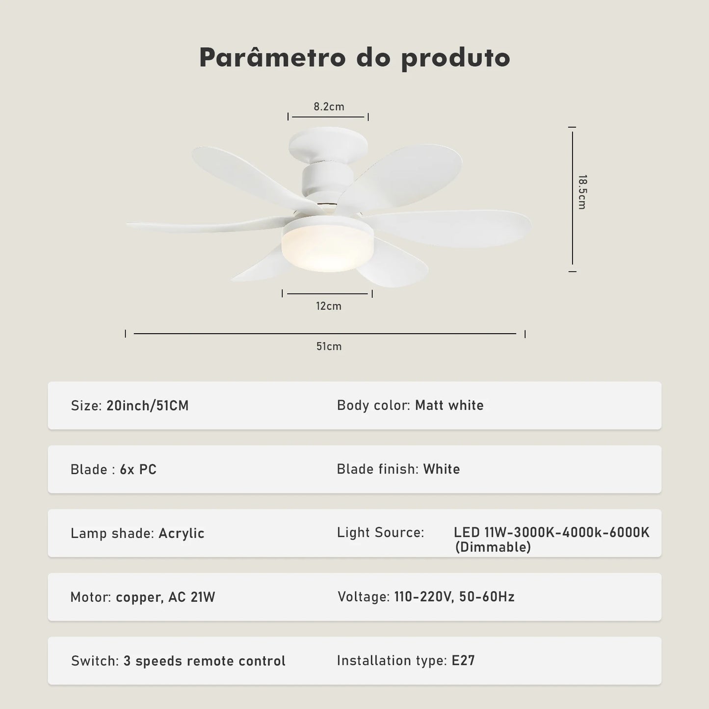 Ventilador de Teto com Controle Remoto